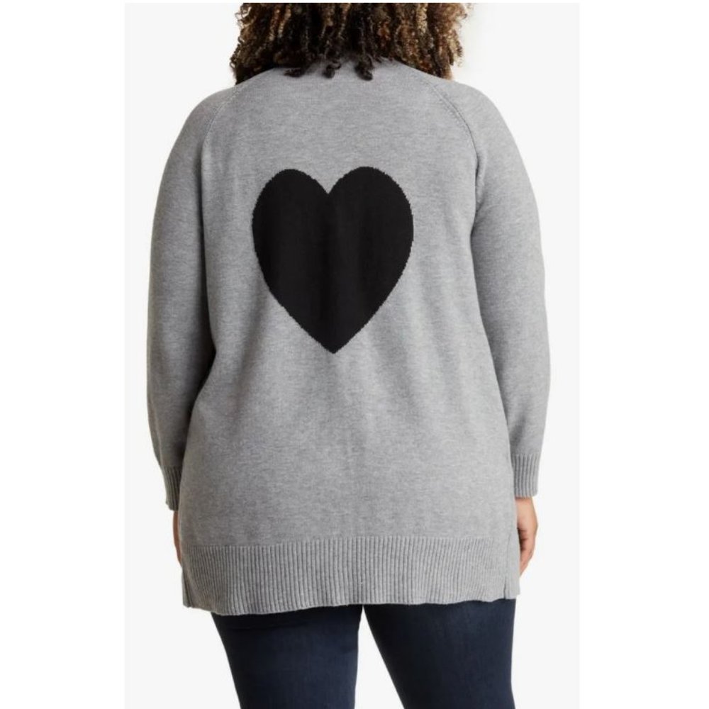 Sweet Romeo Gray Heart Back Open Front Long Cardigan
